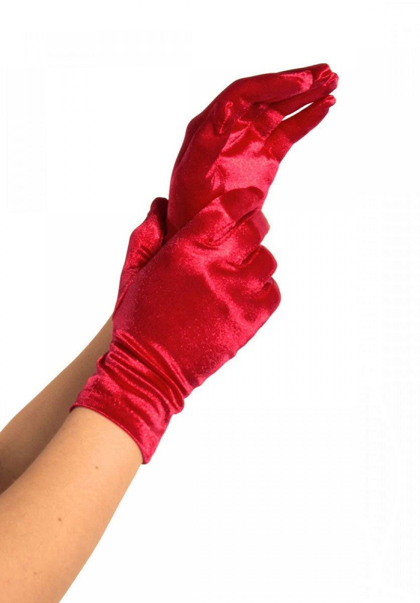 Satin Gloves Wrist Length - Red