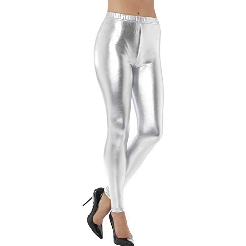 80s Metallic Disco Leggings, Silver - S