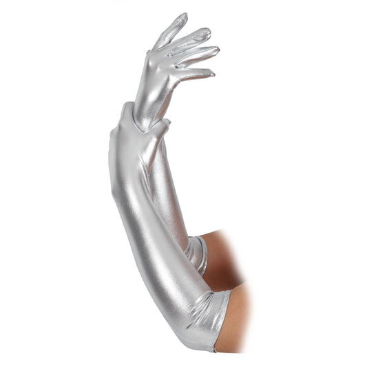 Ladies Long Gloves Silver (44cm)
