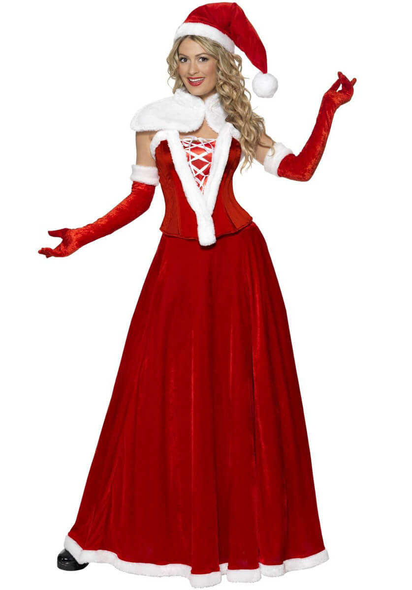 Luxury Miss Santa Costume, Red - L