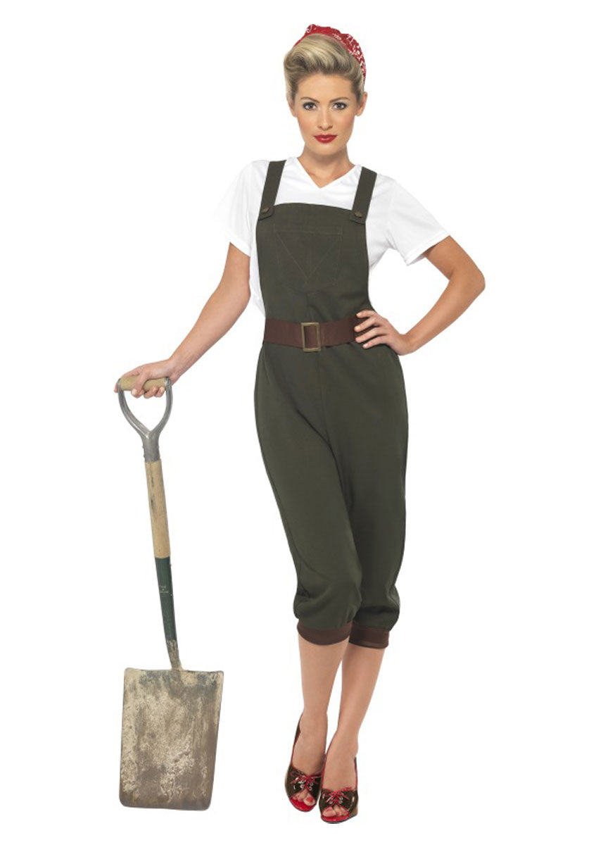 WW2 Land Girl Costume, Green - L