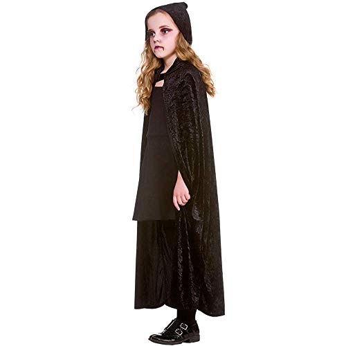 Deluxe Velvet Hooded Cape - BLACK (Kids 95cm)