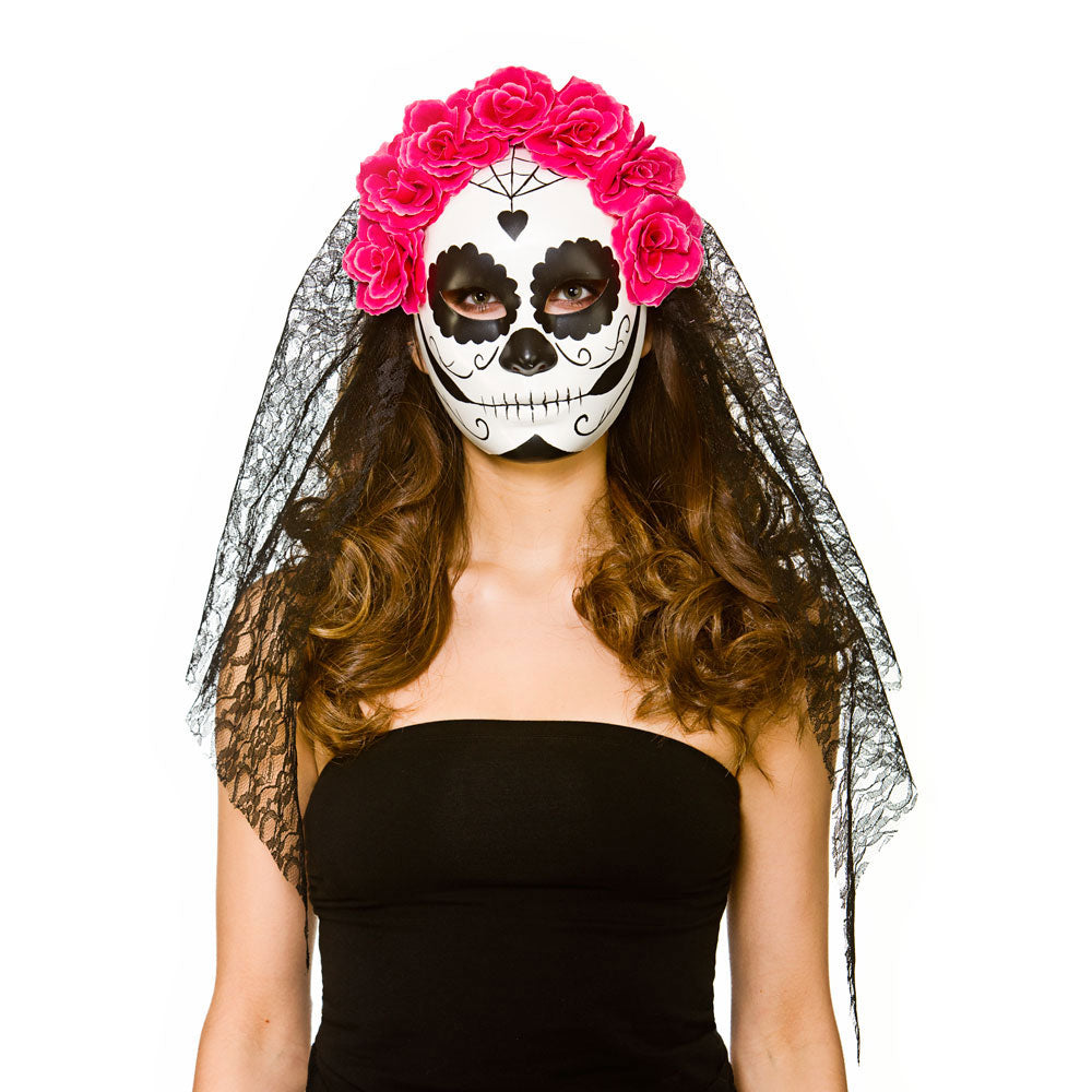 Deluxe Day of the Dead Mask with Veil (min6) **CLR**