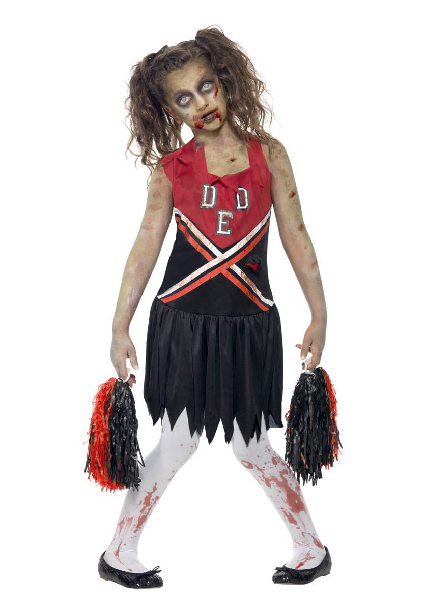 Zombie Cheerleader Costume, Red & Black - T