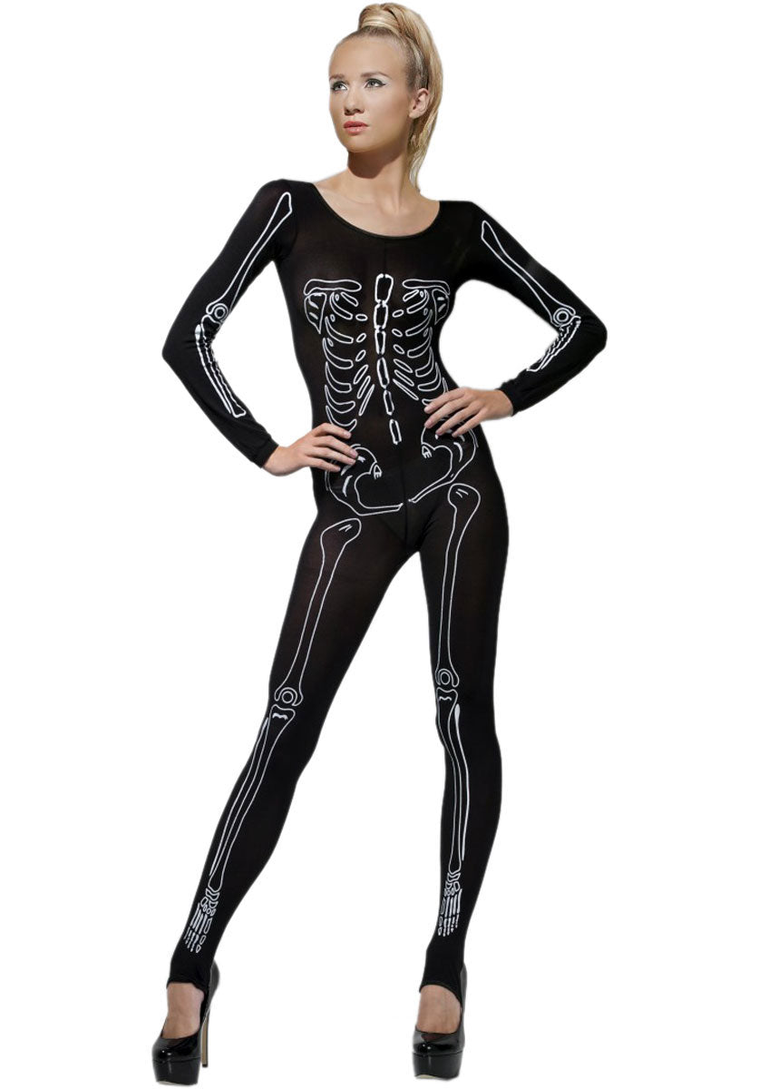 Skeleton Print Bodysuit, Black