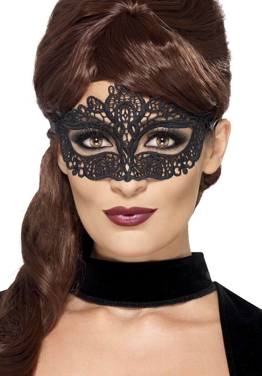 Embroidered Lace Filigree Eyemask, Black
