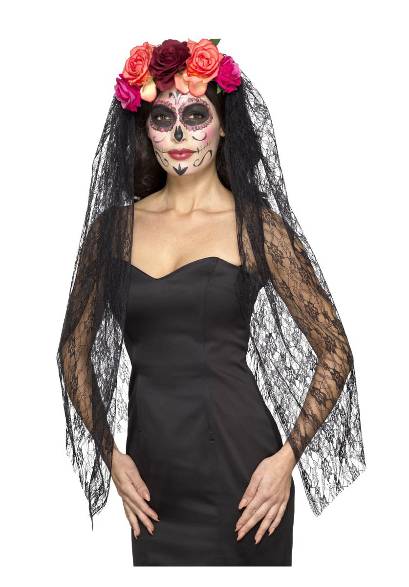 Deluxe Day of the Dead Headband, Red & Black