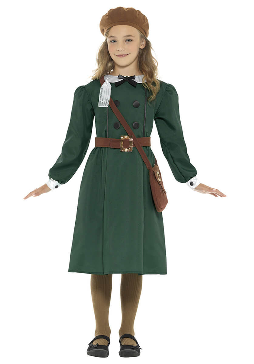 WW2 Evacuee Girl Costume, Green - S