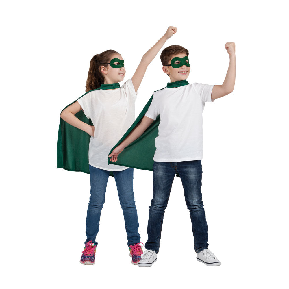 Kids Super Hero Cape & Mask - GREEN (min6)