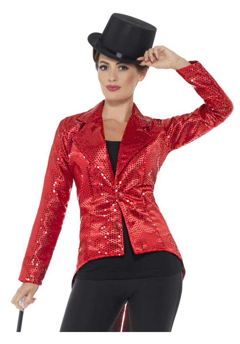 Sequin Tailcoat Jacket, Ladies, Red