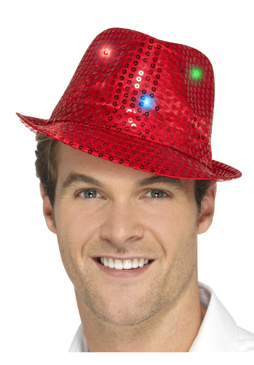 Light Up Sequin Trilby Hat, Red