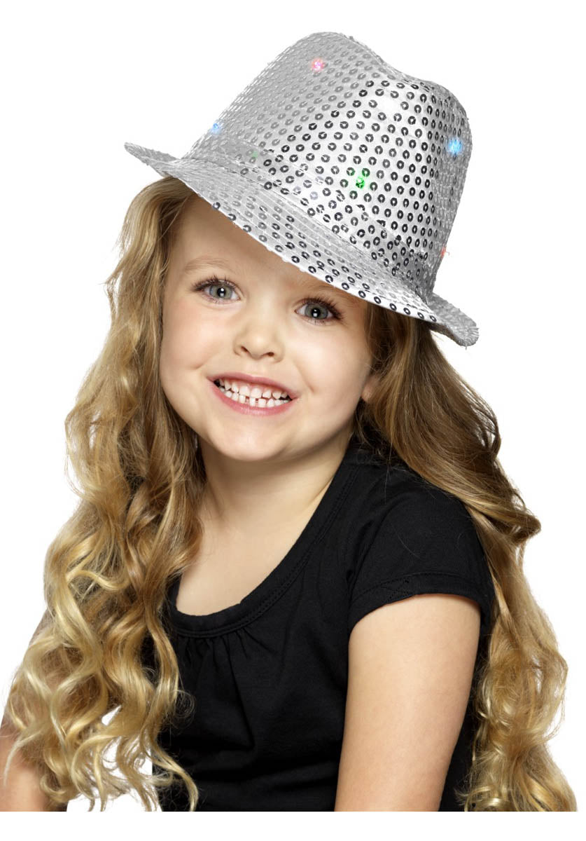 Light Up Sequin Trilby Hat, Silver