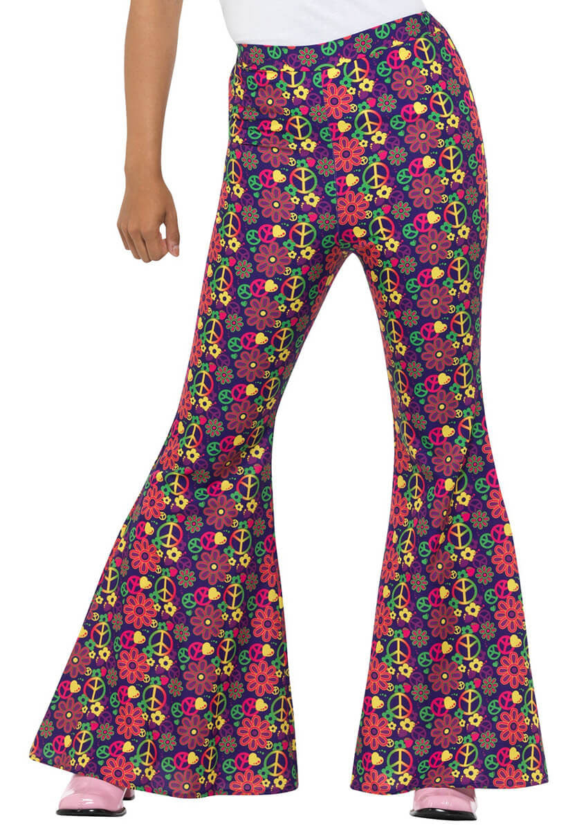 60s Psychedelic CND Flared Trousers, Ladies, Multi