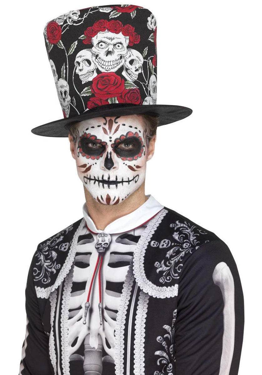 Day of the Dead Skull & Rose Top Hat, Multi-Colour