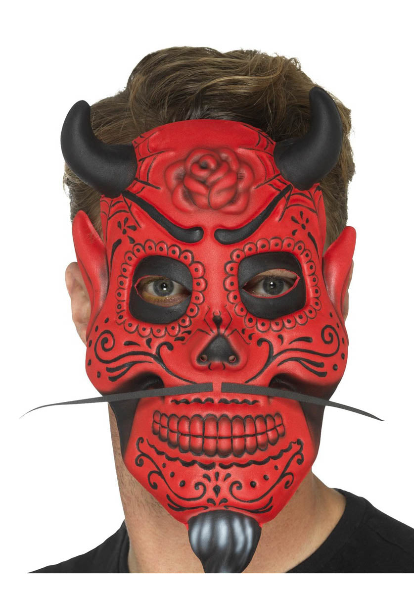 Day of the Dead Devil Mask, Adult, Red