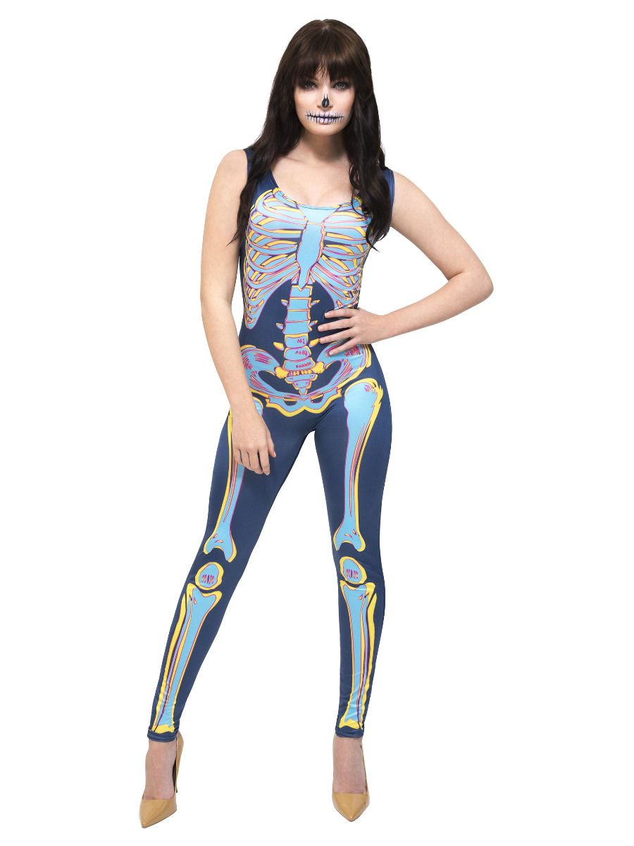 Fever Sexy Skeleton Costume, Blue - S