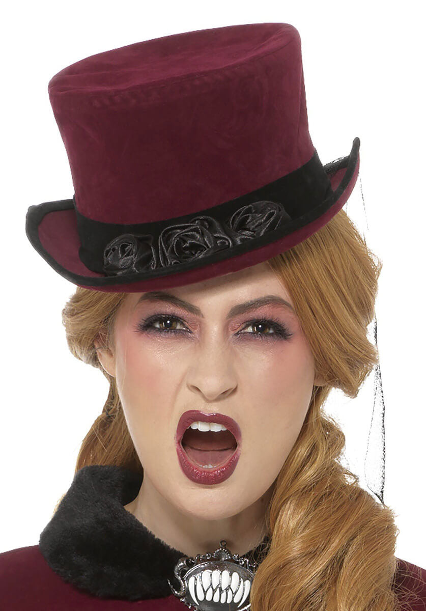 Deluxe Victorian Vampiress Hat, Burgundy