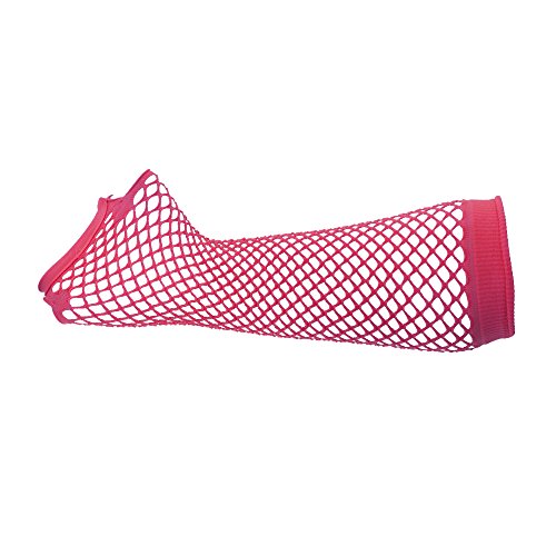 Pink fingerless fishnet gloves