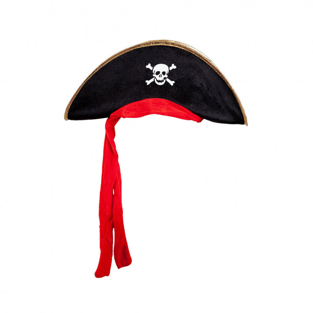 Pirate Hat- Black w/ Gold Trim & Red Bandana