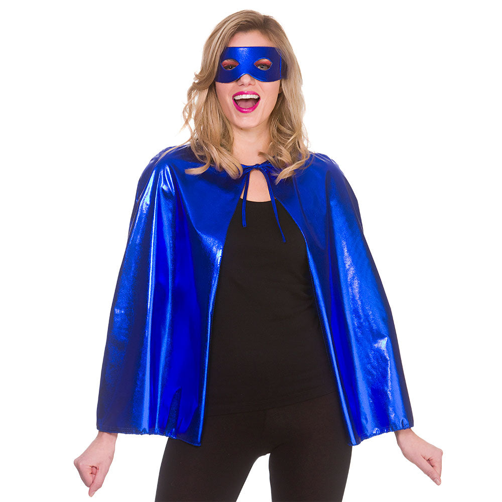 Metallic Super Hero Cape & Mask - BLUE