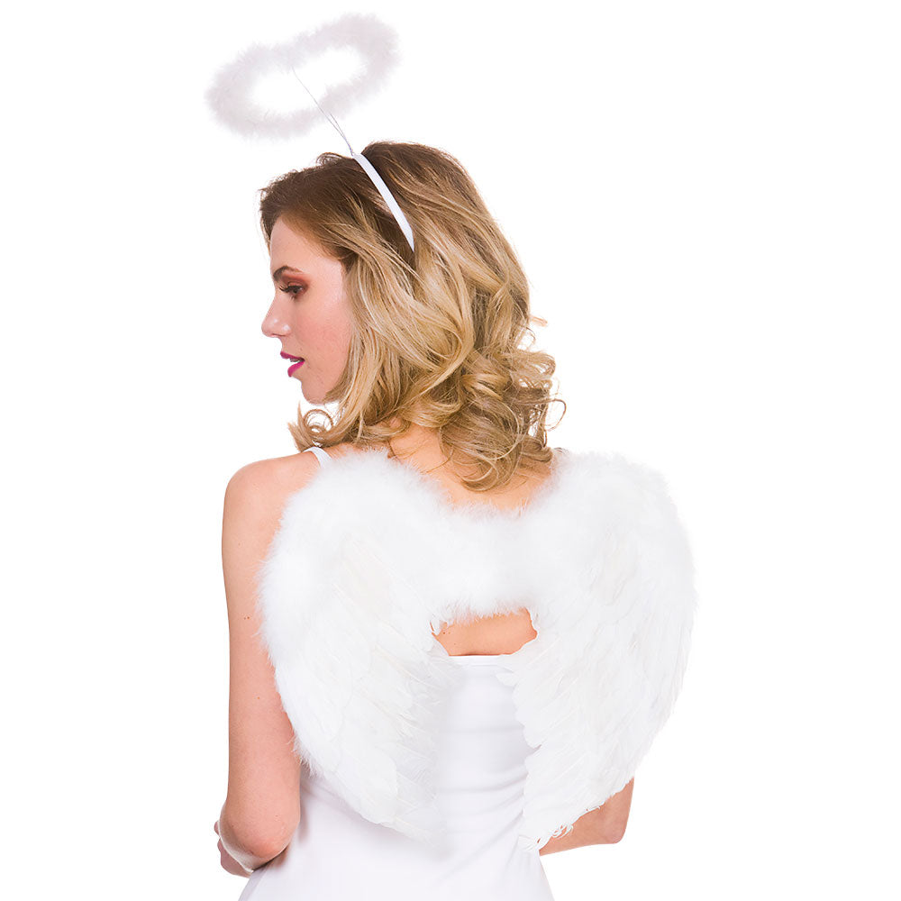 Feather Angel Wings & Halo - WHITE (min12)