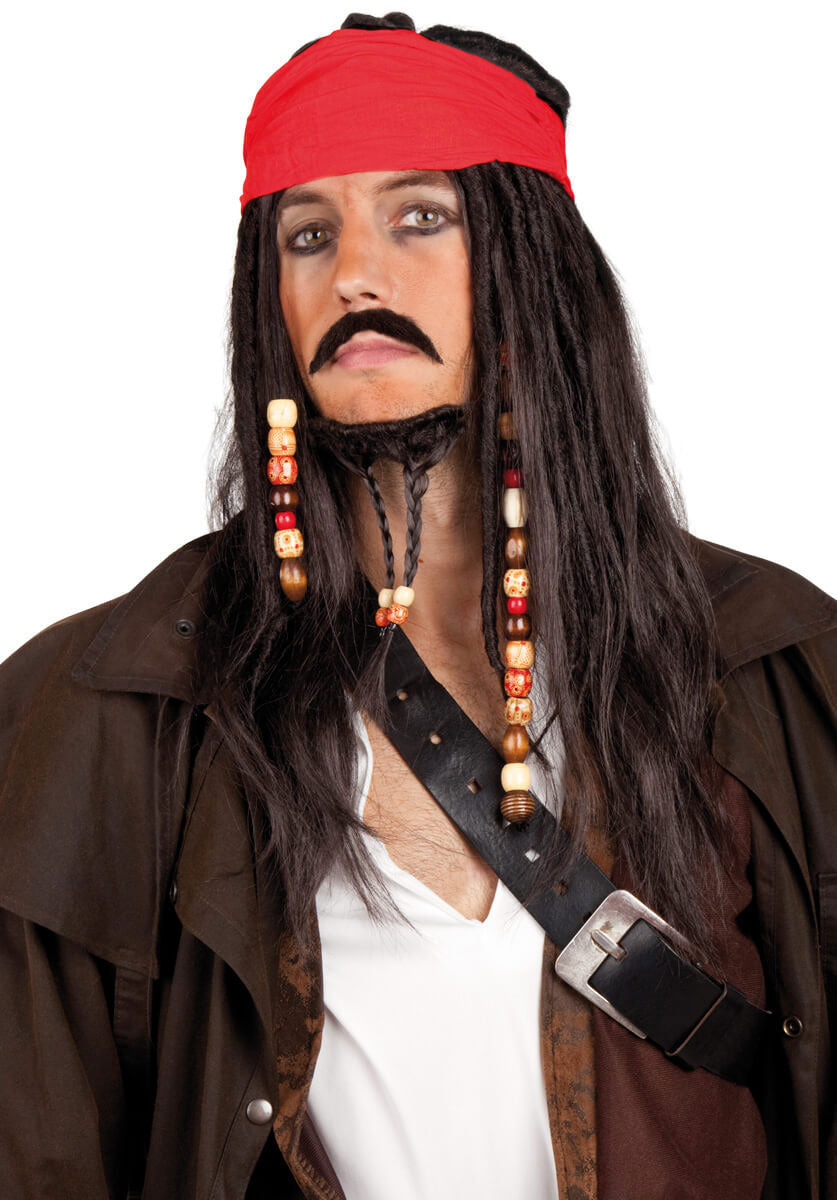 Pirate Wig with Bandana Moustache & Beard