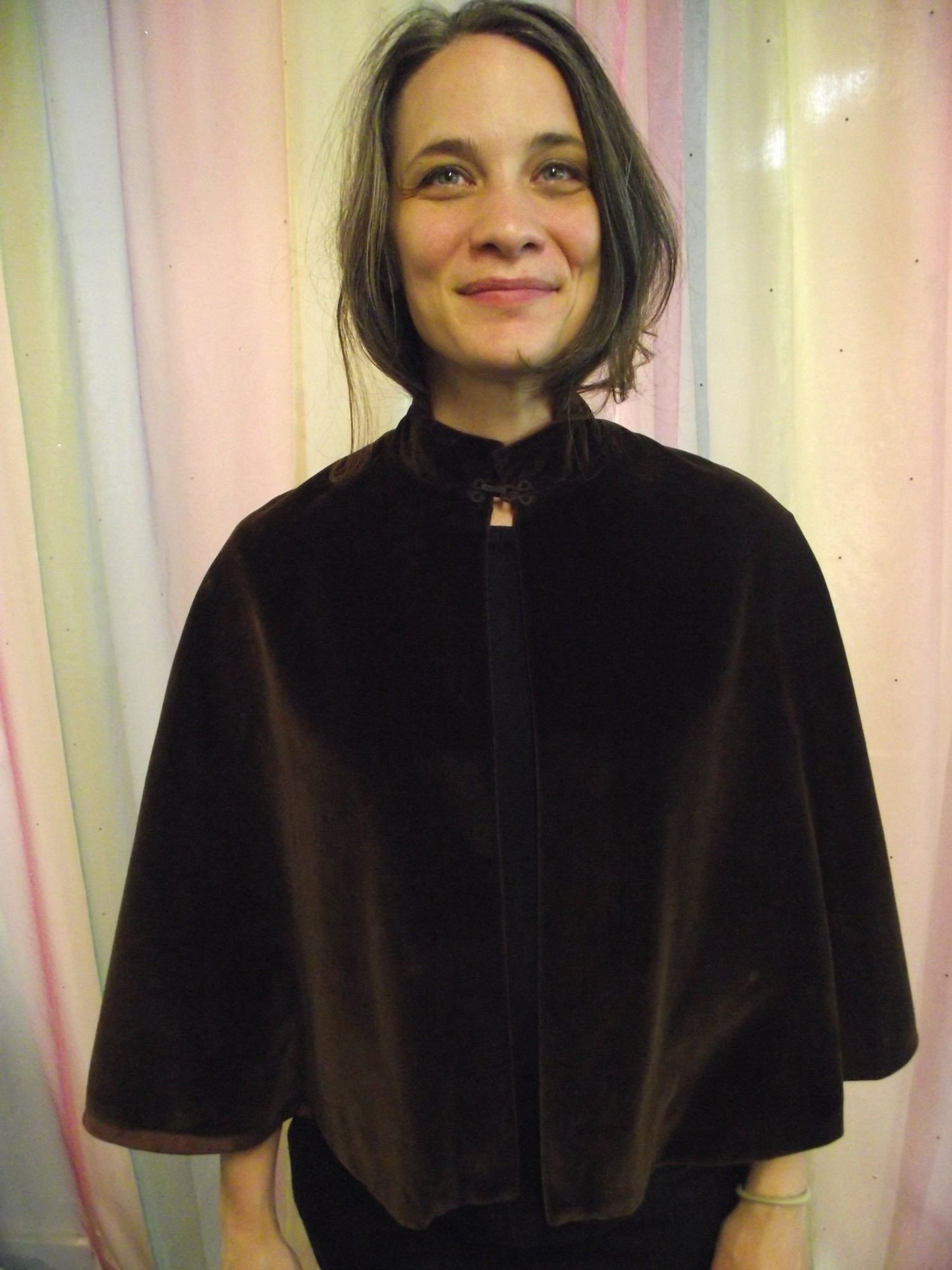 BROWN VELVET SHORT CAPE. (£25.00 HIRE ONLY)