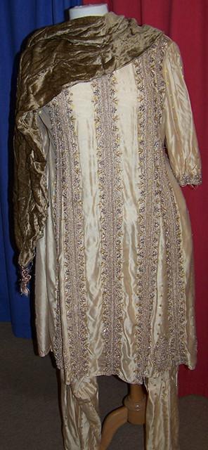 indian saree costume in champagne satin fabric (HIRE ONLY)