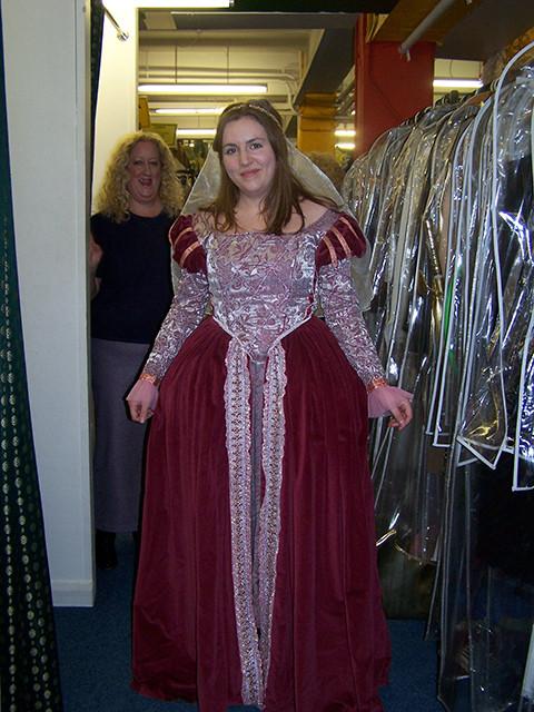 burgundy medieval court lady dress in silver and burgundy (HIRE ONLY)