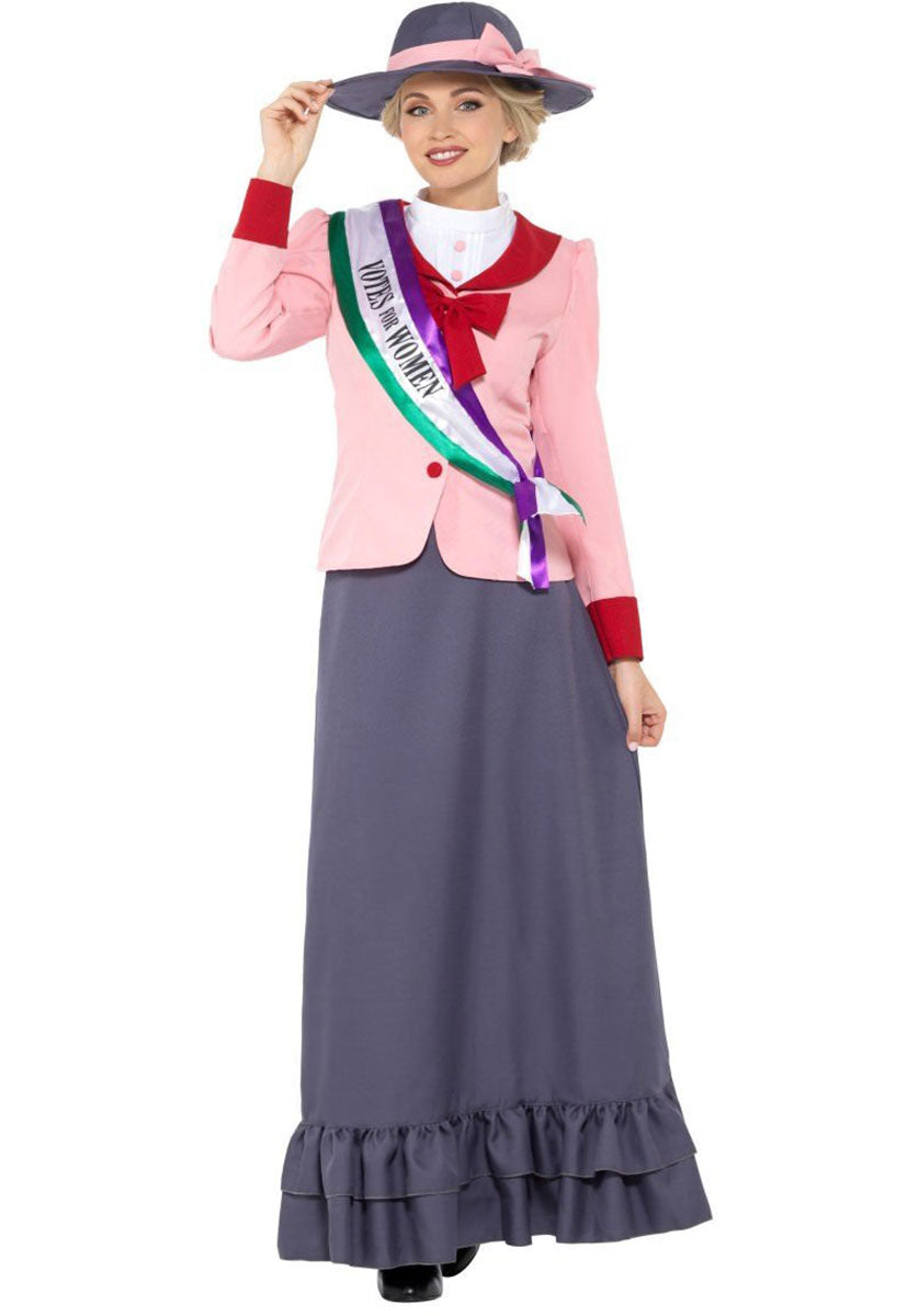 Deluxe Victorian Suffragette Costume, Grey & Pink - M