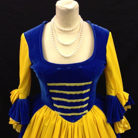 18th Century Dress in Blue and Yellow (£55.00 HIRE ONLY)