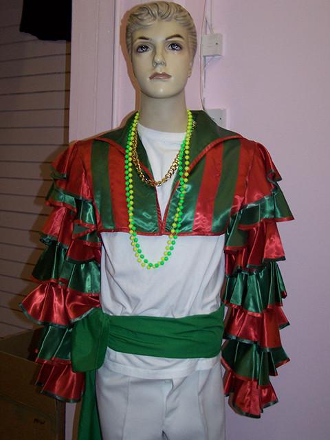 green and red mens carnival fancydress costume (HIRE ONLY)